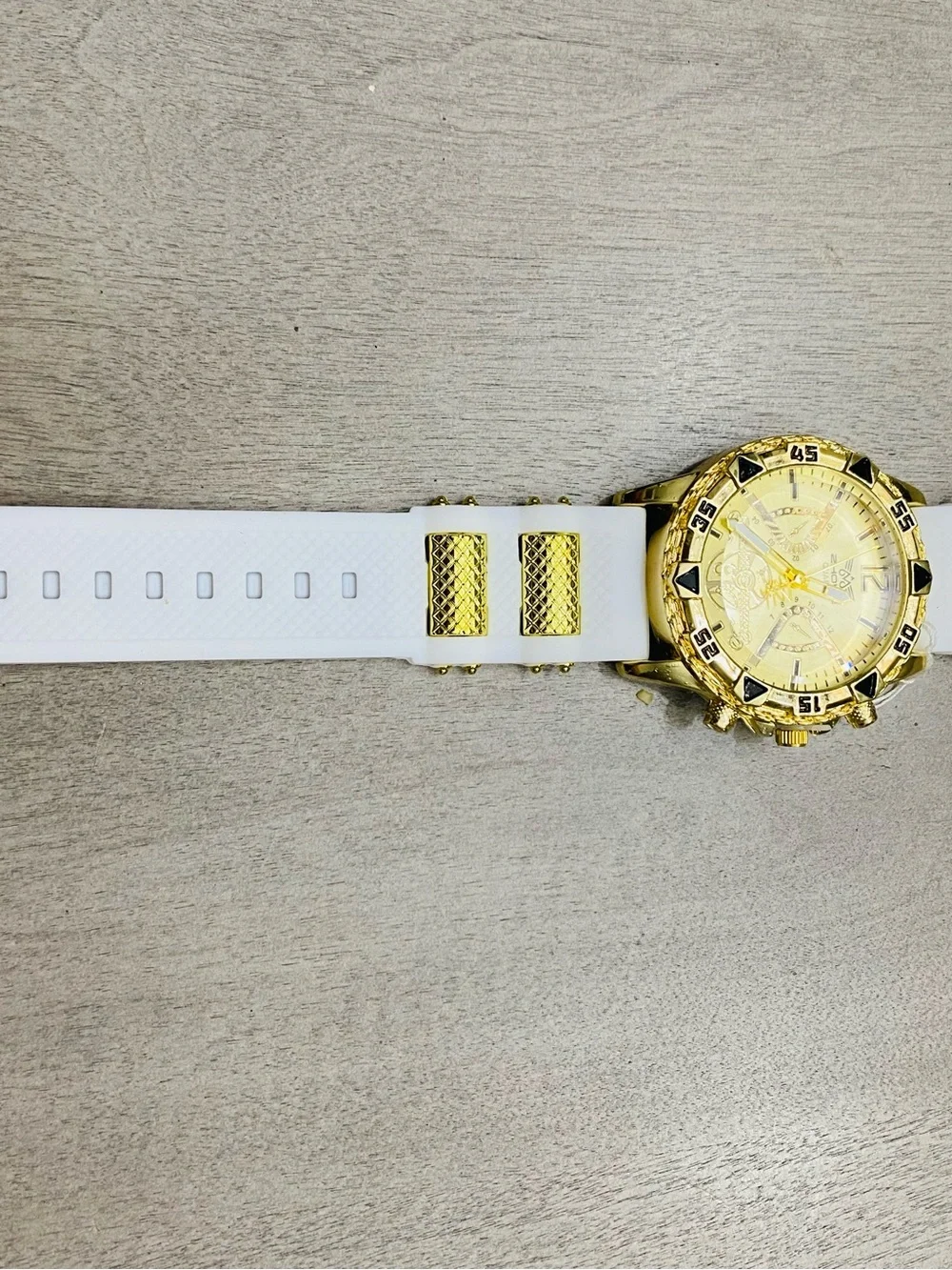 Gold Dial Sport Watch with White Silicone Strap